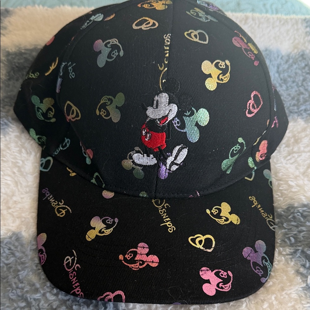 Disney Black Cap with Multicolor Metallic Mickey Prints